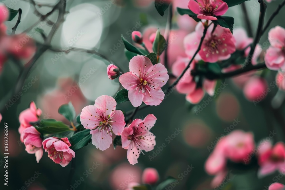 Fototapeta premium Vibrant pink cherry blossoms in full bloom