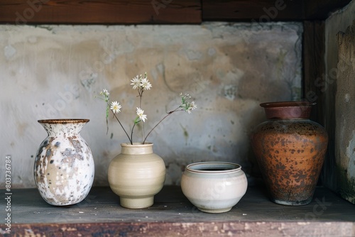 Rustic pottery and wildflowers in a vintage interior