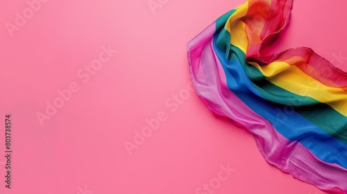 Vibrant rainbow flag on pink background
