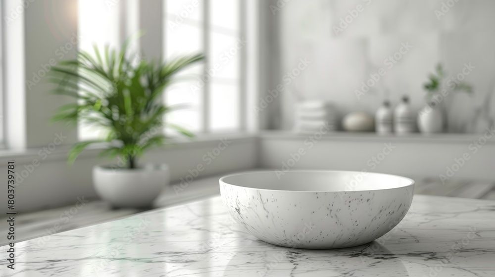 White Bathroom Interior Empty Marble Table