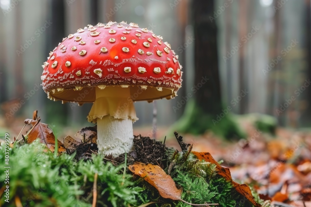 Vibrant red mushroom in forest Vibrant red mushroom in forest