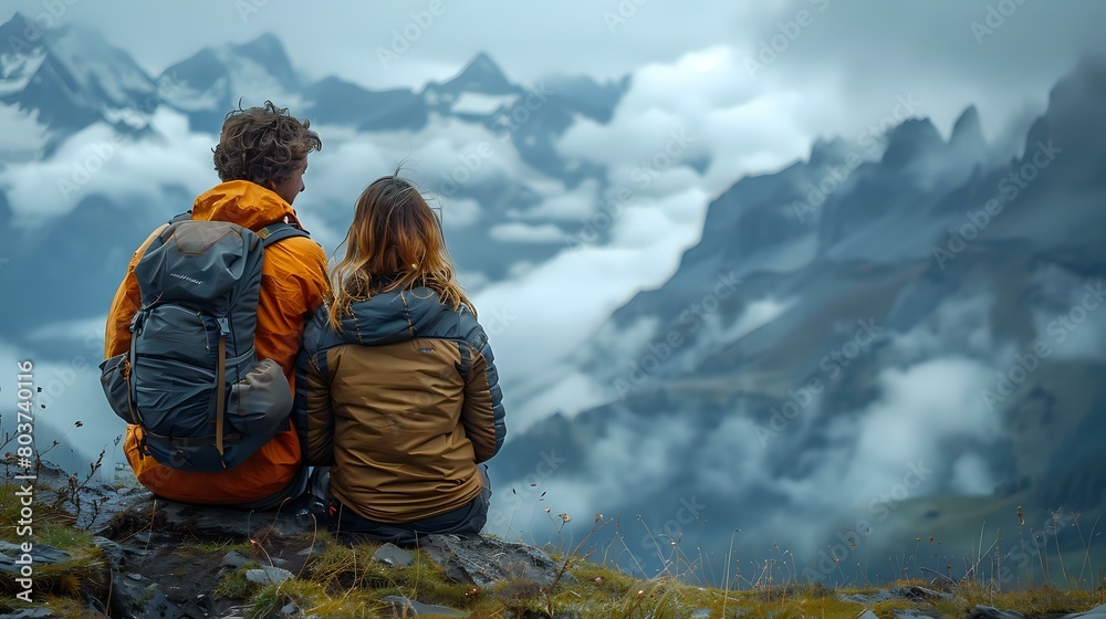 Tranquil Mountain Romance: Couple Enjoying the Scenic Outdoors
