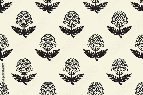 floral ethnic ikat seamless pattern traditional design for background, carpet, wallpaper, clothing, wrapping, fabric, vector illustration, embroidery style, Ajrakh, block print, batik print allovers photo