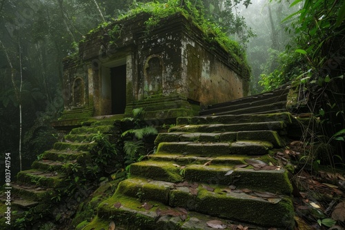 Mysterious ancient temple in lush jungle