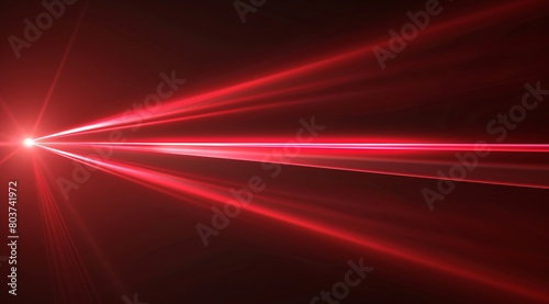A single red light ray, resembling an elegant line of energy or path on a dark background. The ray is symmetrical and straight with soft edges, creating the illusion that it is moving at a high speed photo
