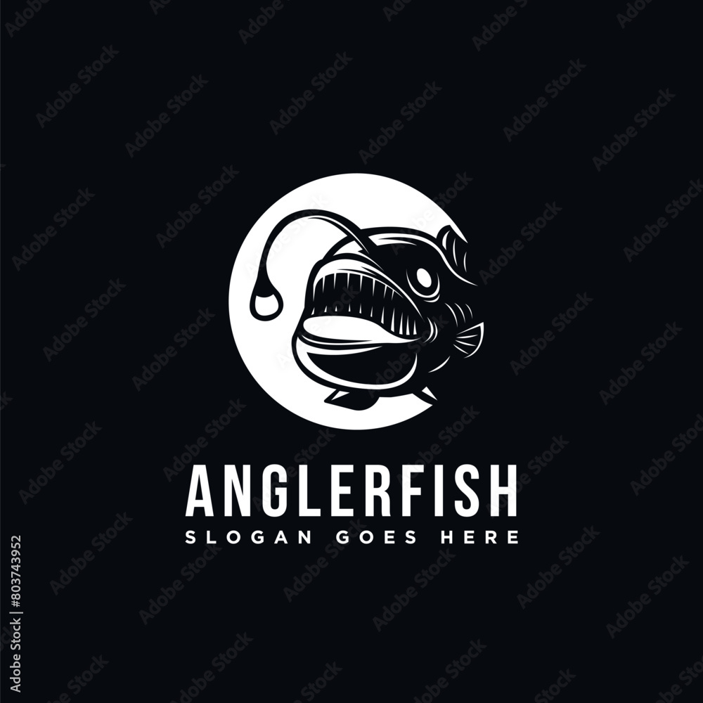 Angler fish logo icon illustration template on black background Angler fish logo icon illustration template on black background