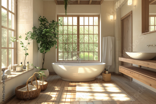 bathroom interior with bathtub and a window