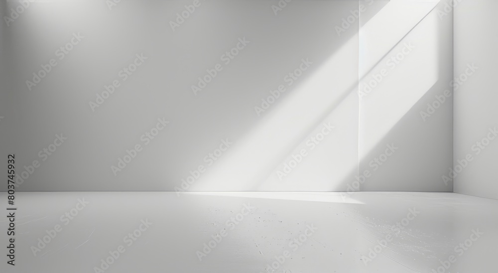 Abstract grey gradient background, white empty room studio wall with light spotlight for display products