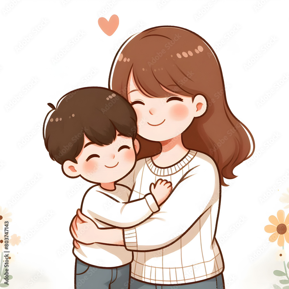 Happy Mother's Day greeting card with mother and son. Vector illustration generated by ai Happy Mother's Day greeting card with mother and son. Vector illustration generated by ai
