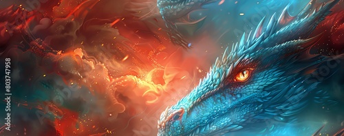 Capture a majestic dragon in vibrant hues of emerald and crimson photo