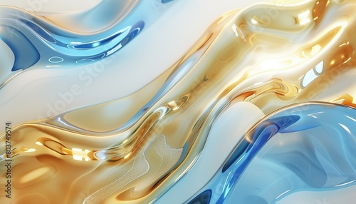 3d render of abstract background with gold and blue liquid.