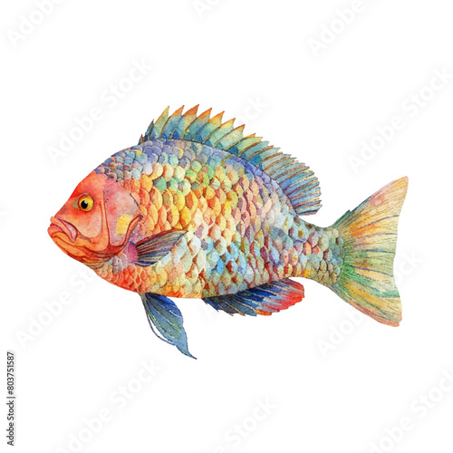 nile tilapia vector illustration in watercolor style