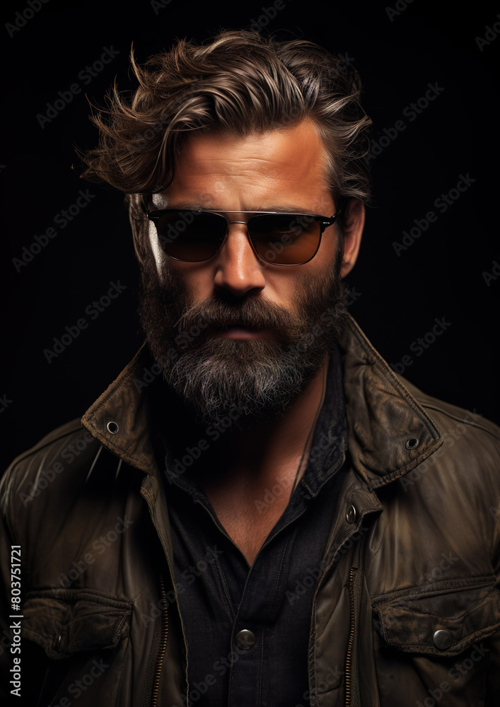 This is an amazing, realistic photograph of a man with short hair and a beard. Wears aviator sunglasses. This is an amazing, realistic photograph of a man with short hair and a beard. Wears aviator sunglasses.