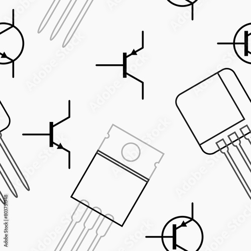 Editable Vector of Outline Transistor Illustration Symbol Seamless Pattern for Creating Electronic or Electrical Related Background and Decorative Element