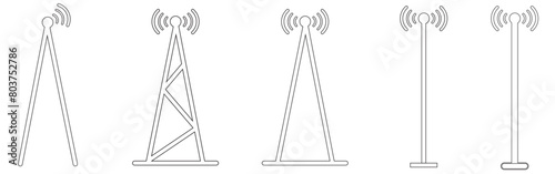 Antenna icon set. Radio antenna icon. Radio tower icons. Communication towers collection. Transmitter receiver wireless signal icons. Vector