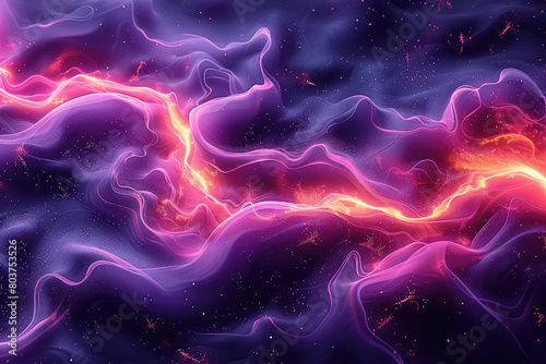 A dark purple and pink nebula with swirling patterns of glowing neon orange, yellow, red, violet, indigo, and black. Created with Ai