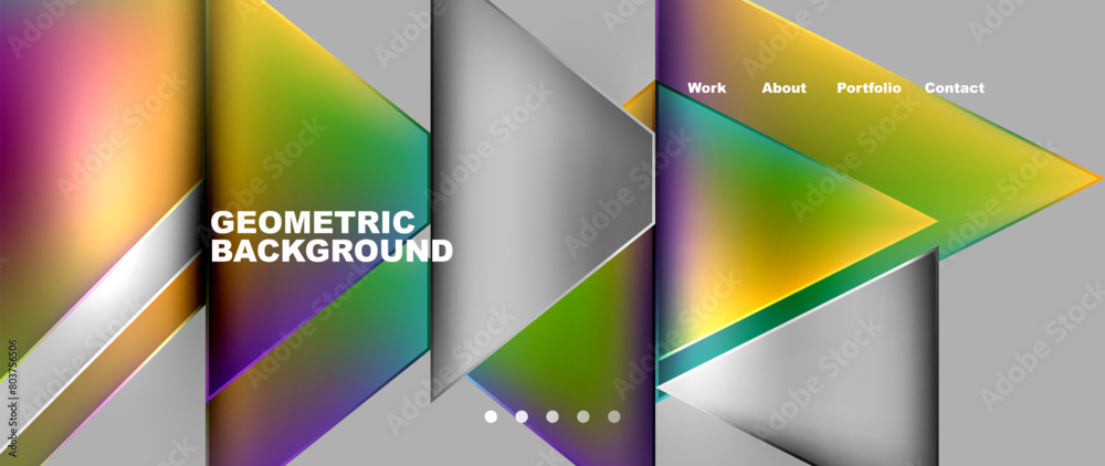 A geometric background featuring colorful triangles in magenta and electric blue shades on a gray rectangle. This artistic design combines technology with vibrant hues