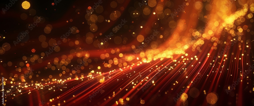 Fototapeta premium Dark background with golden lines and particles of light