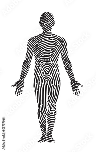 Fingerprint on human body. Black and white vector illustration.