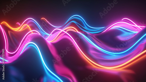 Neon light wave background Modern lines banner Abstract glowing curves. Abstract futuristic background with pink blue glowing neon moving high speed wave lines. Neon Light Wave Background,