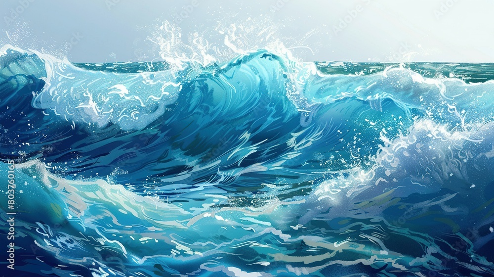 Wave Symphony: A Dynamic Illustration of the Blue Sea's Roaring Crests Wave Symphony: A Dynamic Illustration of the Blue Sea's Roaring Crests