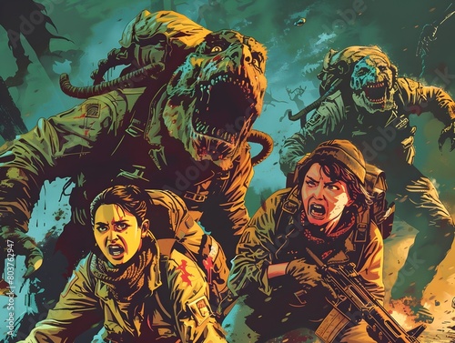 Horrified Post Apocalyptic Scavengers Fending off Mutant Creature Horde in Desperate Struggle for Survival