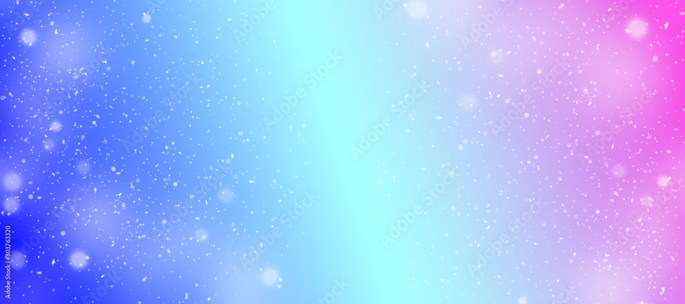 abstract colorful background with bokeh lights and snowflake, panoramic background with copy space
