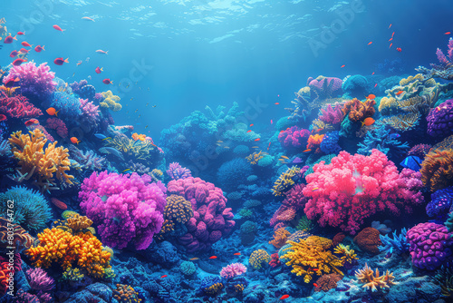  A vibrant coral reef with colorful corals and fish swimming around  creating an underwater paradise. Created with Ai