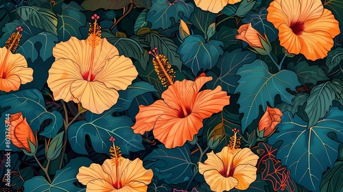 orange hibiscus flowers illustration poster background