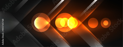 Automotive lighting in amber hues illuminating the street like a sky full of gas. The neon circles create a warm glow, perfect for an outdoor event window display