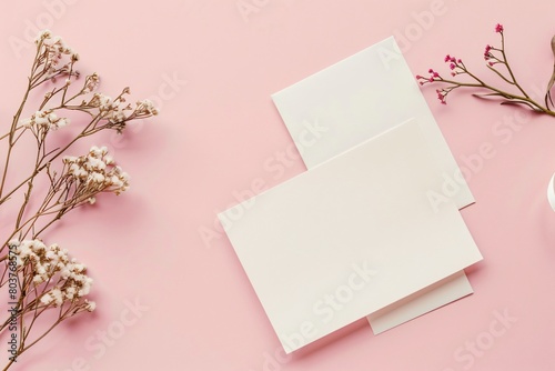 Aesthetic note blank paper or greering card template design with pink background and sakura flowers decoration © sogap