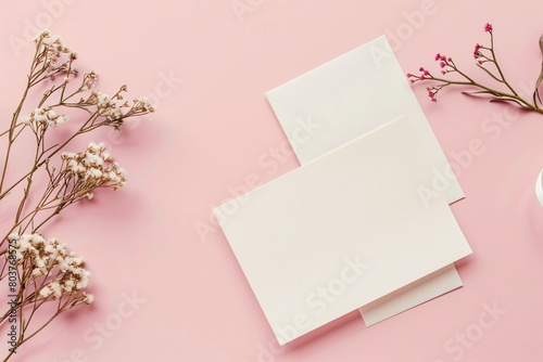 Aesthetic note blank paper or greering card template design with pink background and sakura flowers decoration