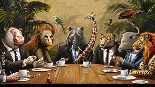 Fototapeta Naklejka Na Ścianę i Meble -  a group of animals attending a business conference. animals. Illustrations