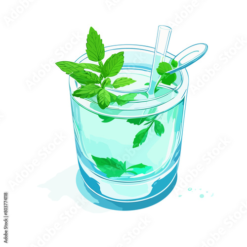 Crown herbal tea splash with mint leaves and water wave, menthol peppermint, matcha tea drink. Vector design of organic drink with green water corona, leaves and splatters. 3d ads of natural beverage