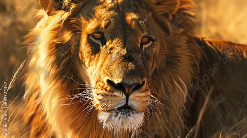 Close-up of an African lion  Panthera leo . animals. Illustrations