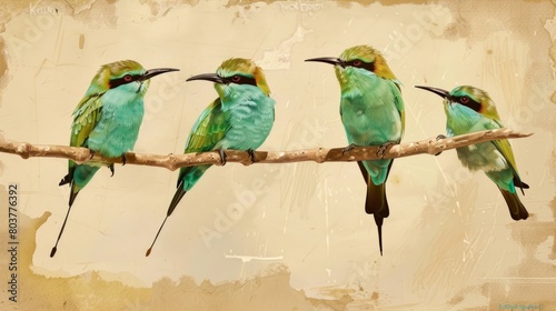 Green Bee-eater Birds in Thailand and Southeast Asia. animals. Illustrations