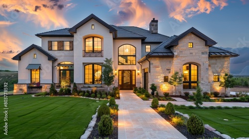 Inviting Home Exterior with Warm Lighting