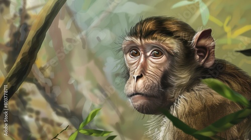 Southern pig-tailed macaque portrait. animals. Illustrations photo