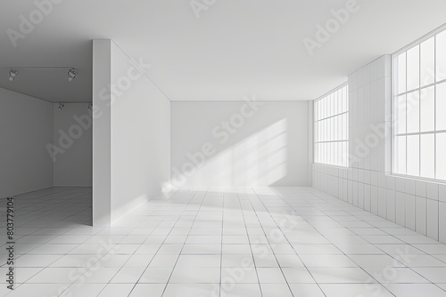 White empty studio room interior design white walls and corner tiled white empty floor background luxury empty interior for product desplay