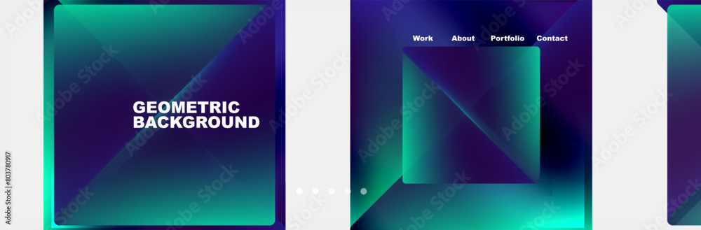 A collection of geometric backgrounds featuring a vibrant blue and purple gradient. The rectangles, symmetry, and colorful hues create a visually stunning display for any device