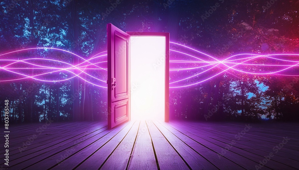 background with lights, door to the light, Pathway to opportunity, businessman exiting opened door