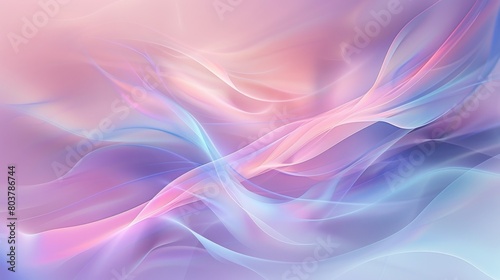 Abstract backround features smooth, flowing waves of colors that blend seamlessly with soft, fluid shapes and lines. pastel shades of pink, purple, blue, and white, all gradiently blended