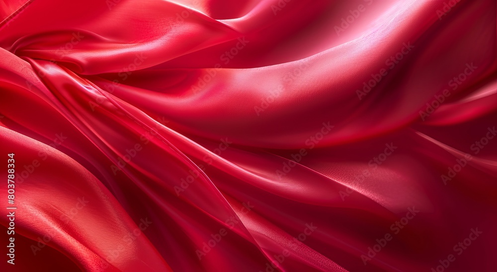 Red background, red fabric texture, red cloth, abstract background, silk material, red color tone, soft light and shadow