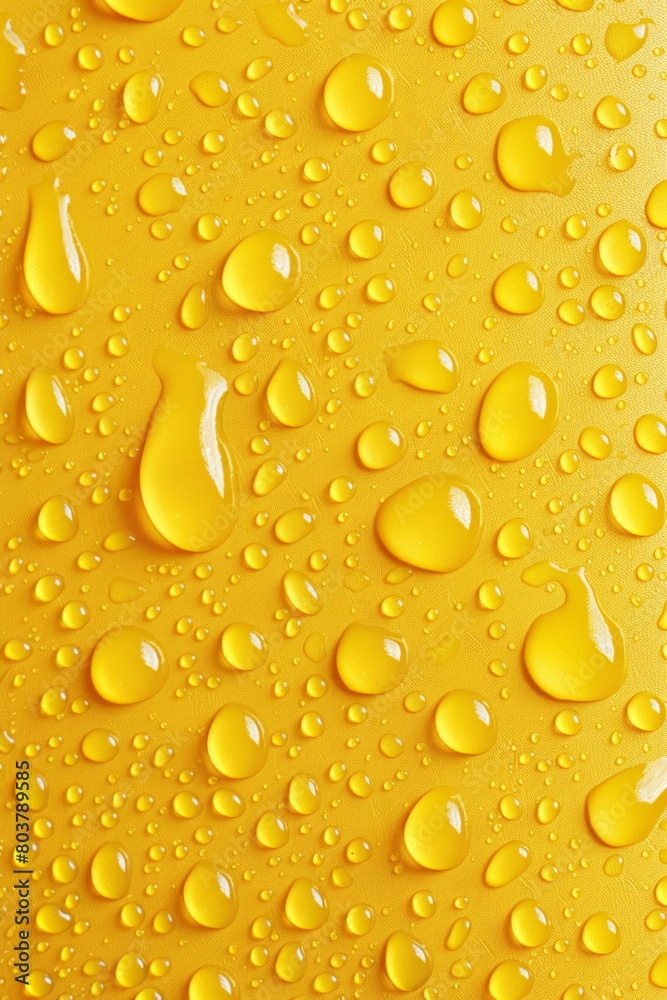 Water droplets on yellow leather, texture pattern for background