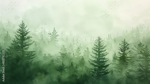 Minimalist watercolor of a quiet forest glade  a deer peering through the foliage  the scene captured in a palette of greens and earth tones