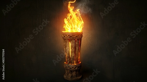 Fiery Heritage: Illustrating a Wooden Torch Fire in 3D