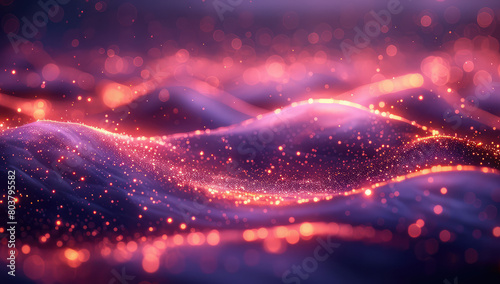 3D render, abstract glitter background with pink and purple colors, wave of sparkles bokeh. Created with Ai