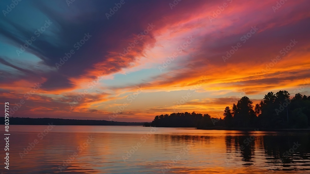 sunset on the lake Serenity's Embrace Tranquil Sunset Reflections