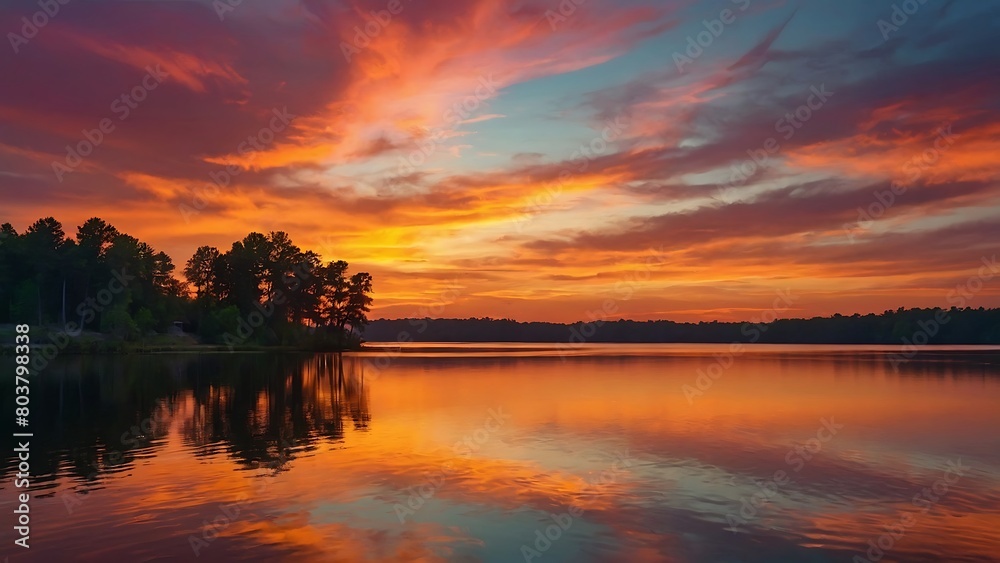 Obraz premium sunset on the lake Serenity's Embrace Tranquil Sunset Reflections