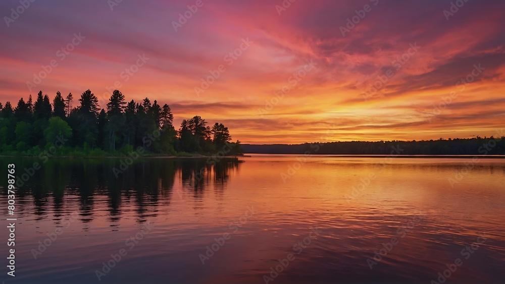 sunset on the lake Serenity's Embrace Tranquil Sunset Reflections